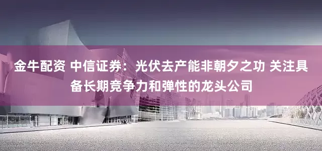 金牛配资 中信证券：光伏去产能非朝夕之功 关注具备长期竞争力和弹性的龙头公司